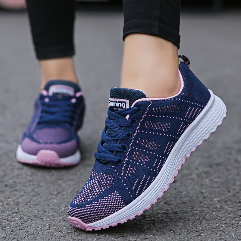 Women's Fashionable Breathable Mesh Walking Sneakers - White Flats for 2024