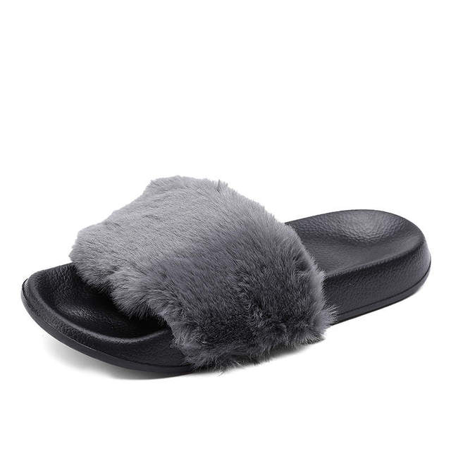 Fluffy Faux Fur Slipper Slides - Boots BootiesShoesbeach slipperfaux fur slippersfur slippers