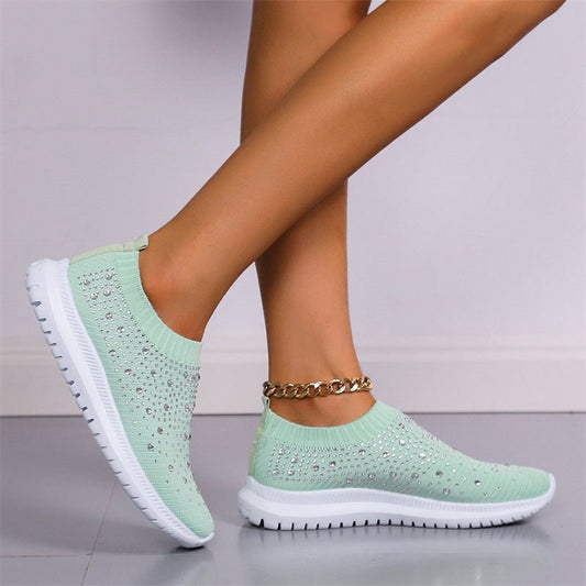 Rhinestone Breathable Slip-on Shoes for Women - Boots BootiesShoesbest shoes for nursesbest walking shoes for womenblack nursing shoes
