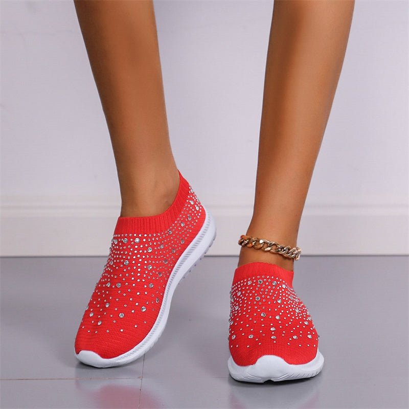 Rhinestone Breathable Slip-on Shoes for Women - Boots BootiesShoesbest shoes for nursesbest walking shoes for womenblack nursing shoes