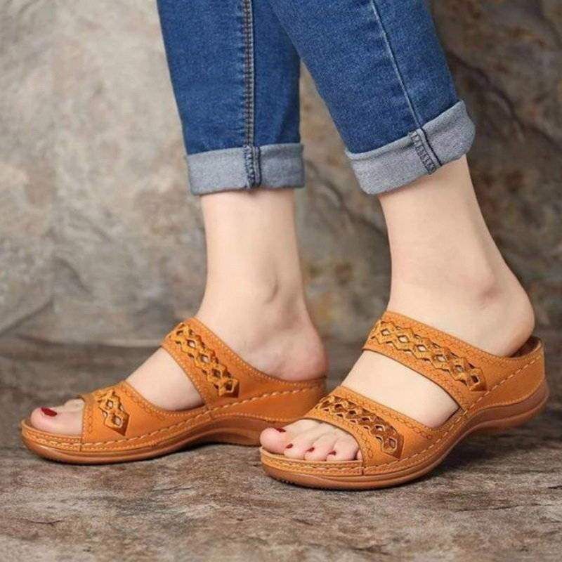 Uniqcomfy™ Premium Arch-support Orthopedic Faux Leather Embroidery Women Sandals - Boots BootiesShoescute orthopedic sandalsFlat Sandalsladies sandals