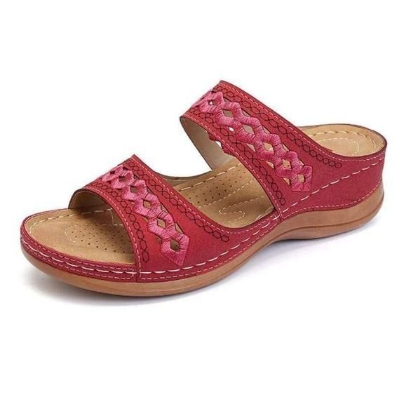 Uniqcomfy™ Premium Arch-support Orthopedic Faux Leather Embroidery Women Sandals - Boots BootiesShoescute orthopedic sandalsFlat Sandalsladies sandals