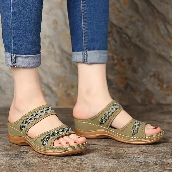 Uniqcomfy™ Premium Arch-support Orthopedic Faux Leather Embroidery Women Sandals - Boots BootiesShoescute orthopedic sandalsFlat Sandalsladies sandals