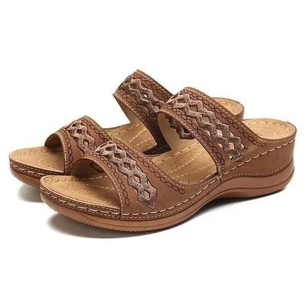 Uniqcomfy™ Premium Arch-support Orthopedic Faux Leather Embroidery Women Sandals - Boots BootiesShoescute orthopedic sandalsFlat Sandalsladies sandals