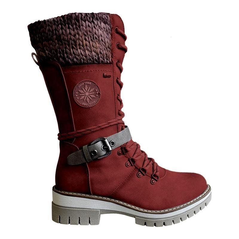 Women Buckle Lace Knitted Mid-calf Boots - Boots BootiesShoesbest winter bootsbest winter boots for womengirls winter boots