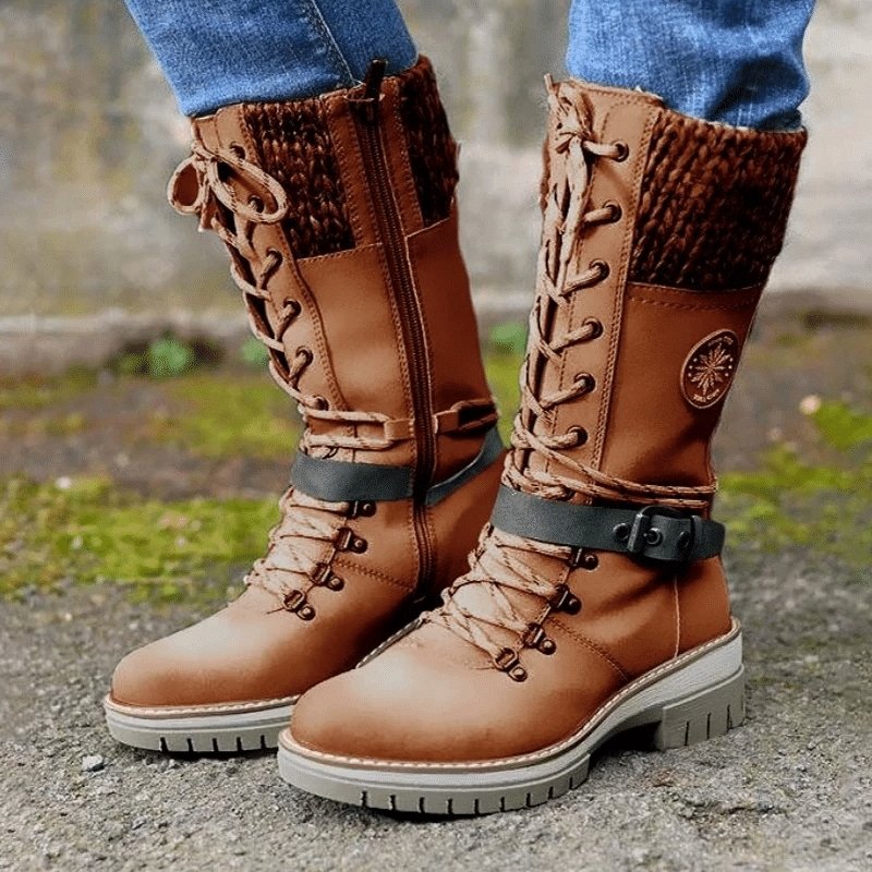 Women Buckle Lace Knitted Mid-calf Boots - Boots BootiesShoesbest winter bootsbest winter boots for womengirls winter boots