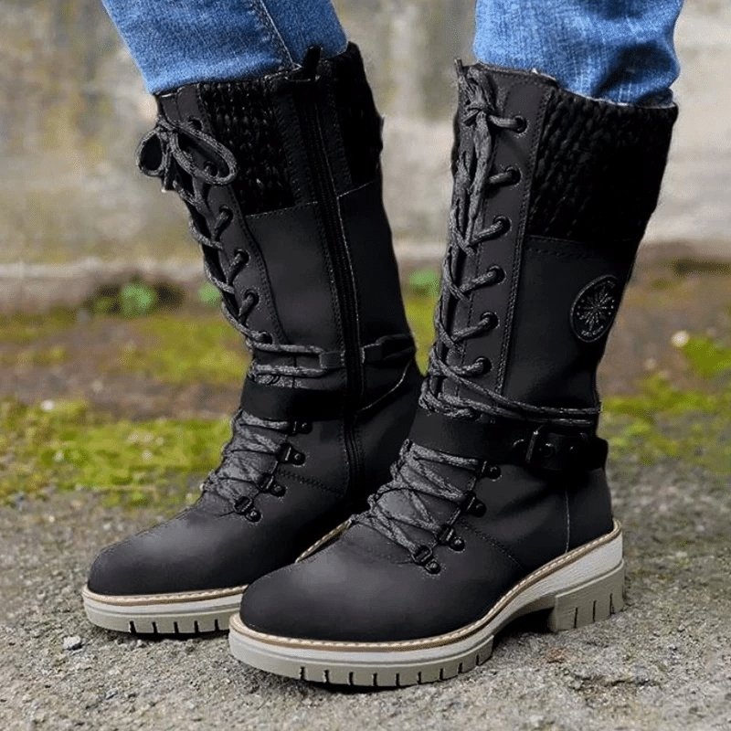 Women Buckle Lace Knitted Mid-calf Boots - Boots BootiesShoesbest winter bootsbest winter boots for womengirls winter boots