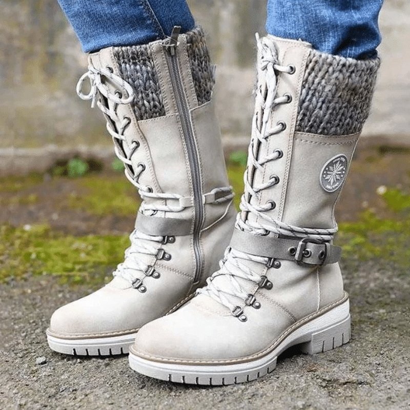 Women Buckle Lace Knitted Mid-calf Boots - Boots BootiesShoesbest winter bootsbest winter boots for womengirls winter boots