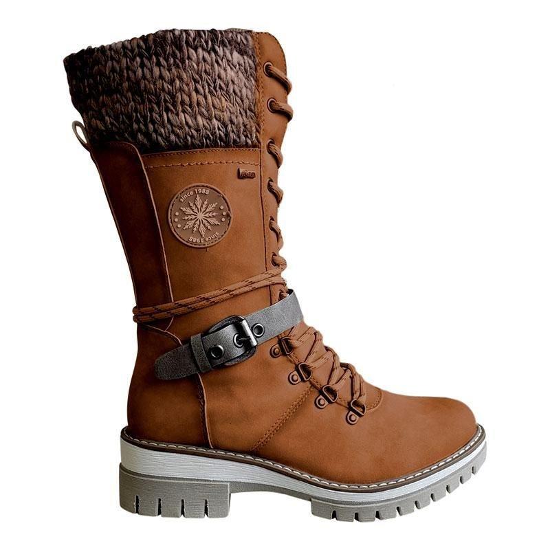 Women Buckle Lace Knitted Mid-calf Boots - Boots BootiesShoesbest winter bootsbest winter boots for womengirls winter boots